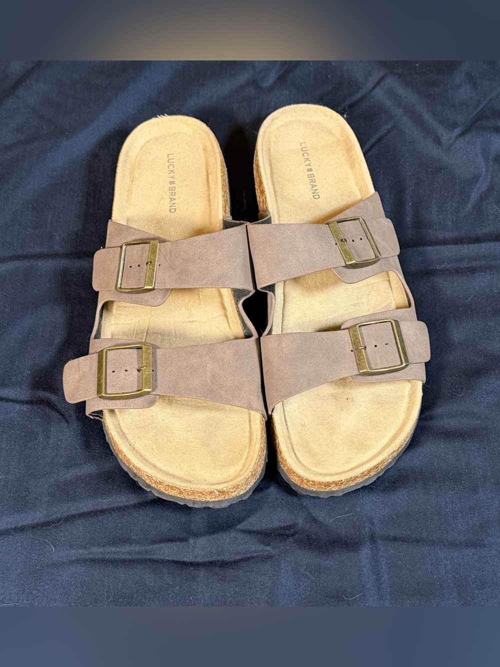 Lucky Brand Brown Double-Buckle Slide Sandals 12 - Picture 2 of 5